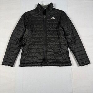 The North Face Girls Mossbud Swirl Reversible Jacket Black XL 18 Fleece Quilted
